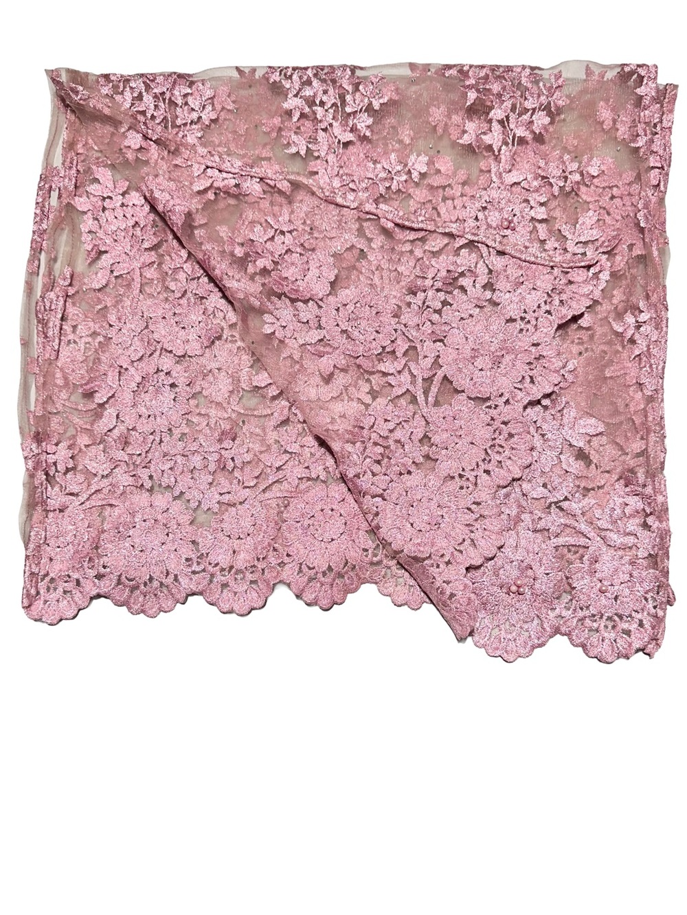 Pink Beaded Floral Lace Scarf Shawl Wrap Coquette Fairycore Formal - Picture 5 of 6